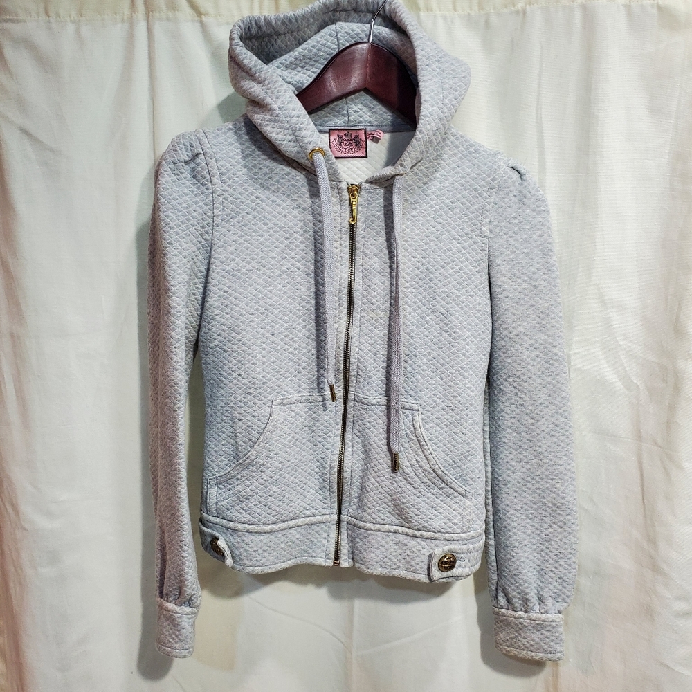 Juicy Couture Womens Size Small Gray Quilted Diamond Zipup Hoodie